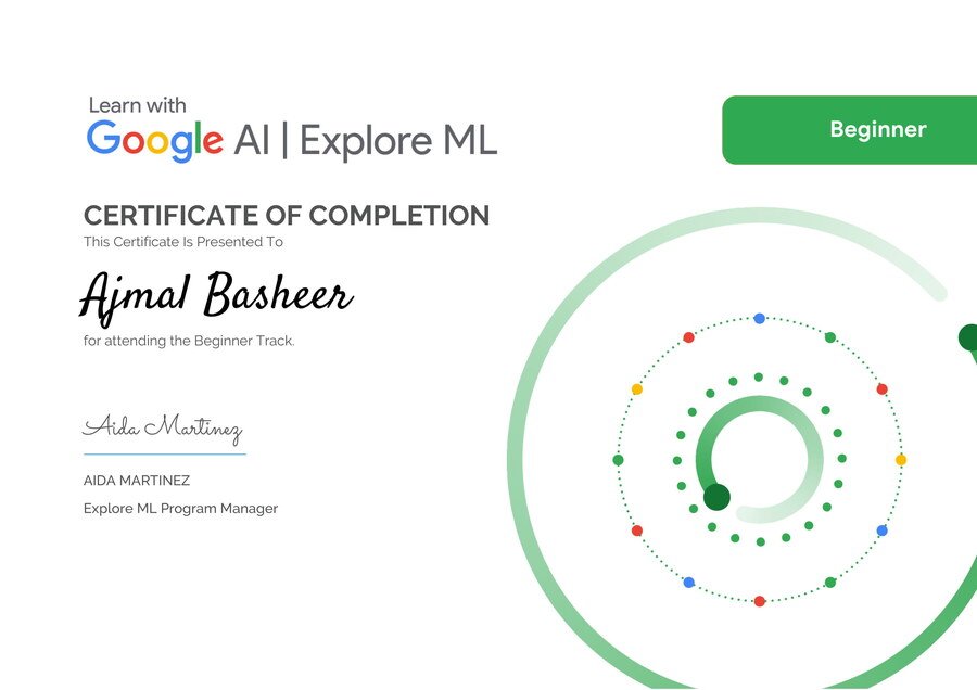 Google AI Explore ML certificate, Beginner Track