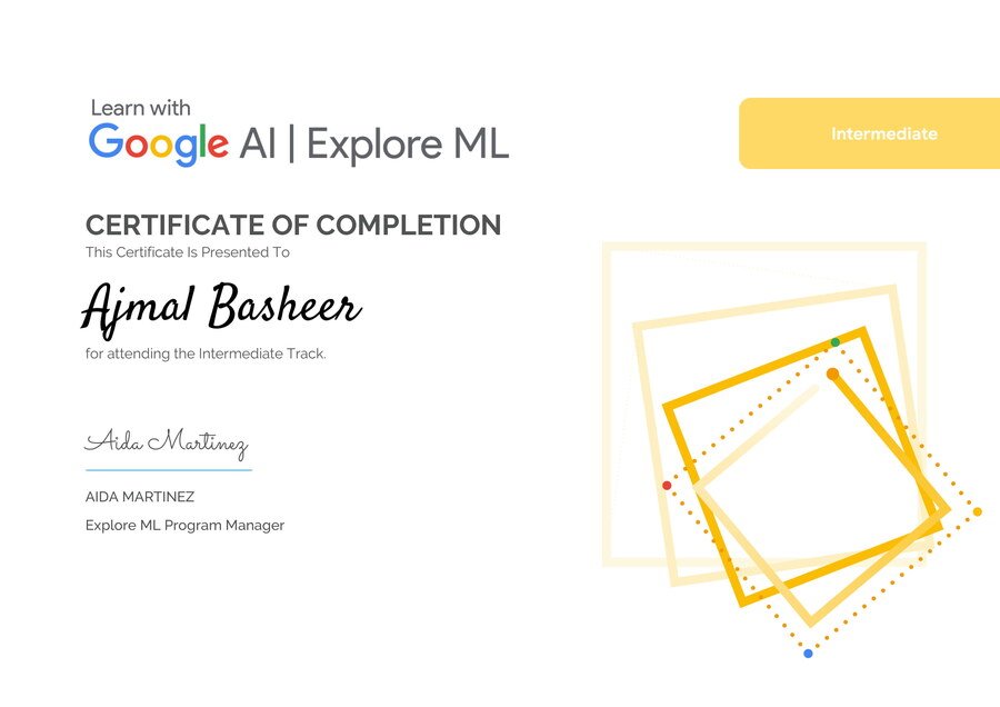 Google AI Explore ML certificate, Intermediate Track