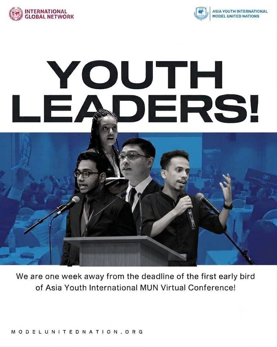 Asia Youth International MUN Virtual Conference poster by International Global Network, headlined Youth Leaders
